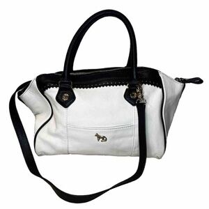 EMMA FOX Black And White Leather Zip Top Shoulder And Elbow Straps Satchel Bag